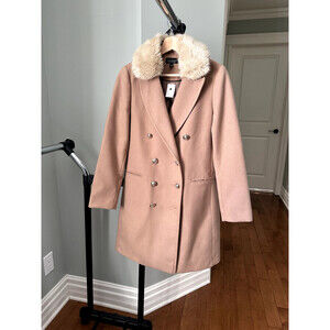 Topshop Faux Fur Collar Coat In Camel Brown Size 6 US